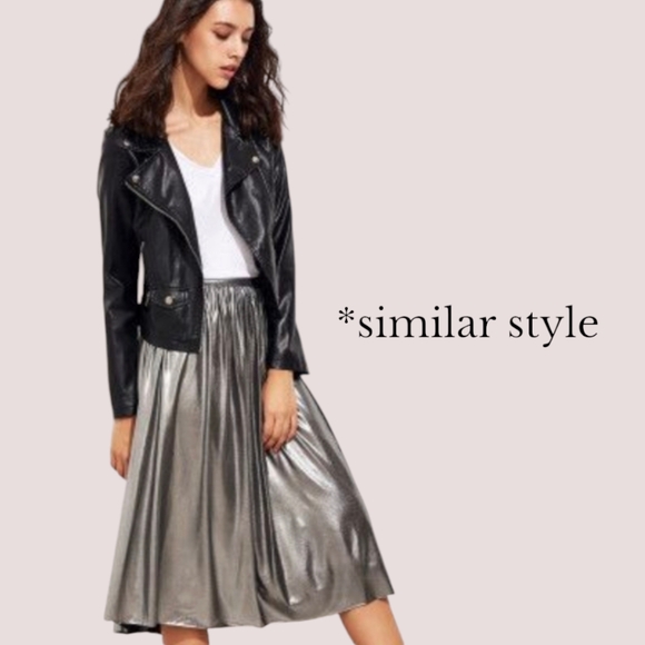 🩶 Vintage Hunt Club Silver Metallic Pleated Midi Skirt, Vtg 12 - Picture 1 of 16